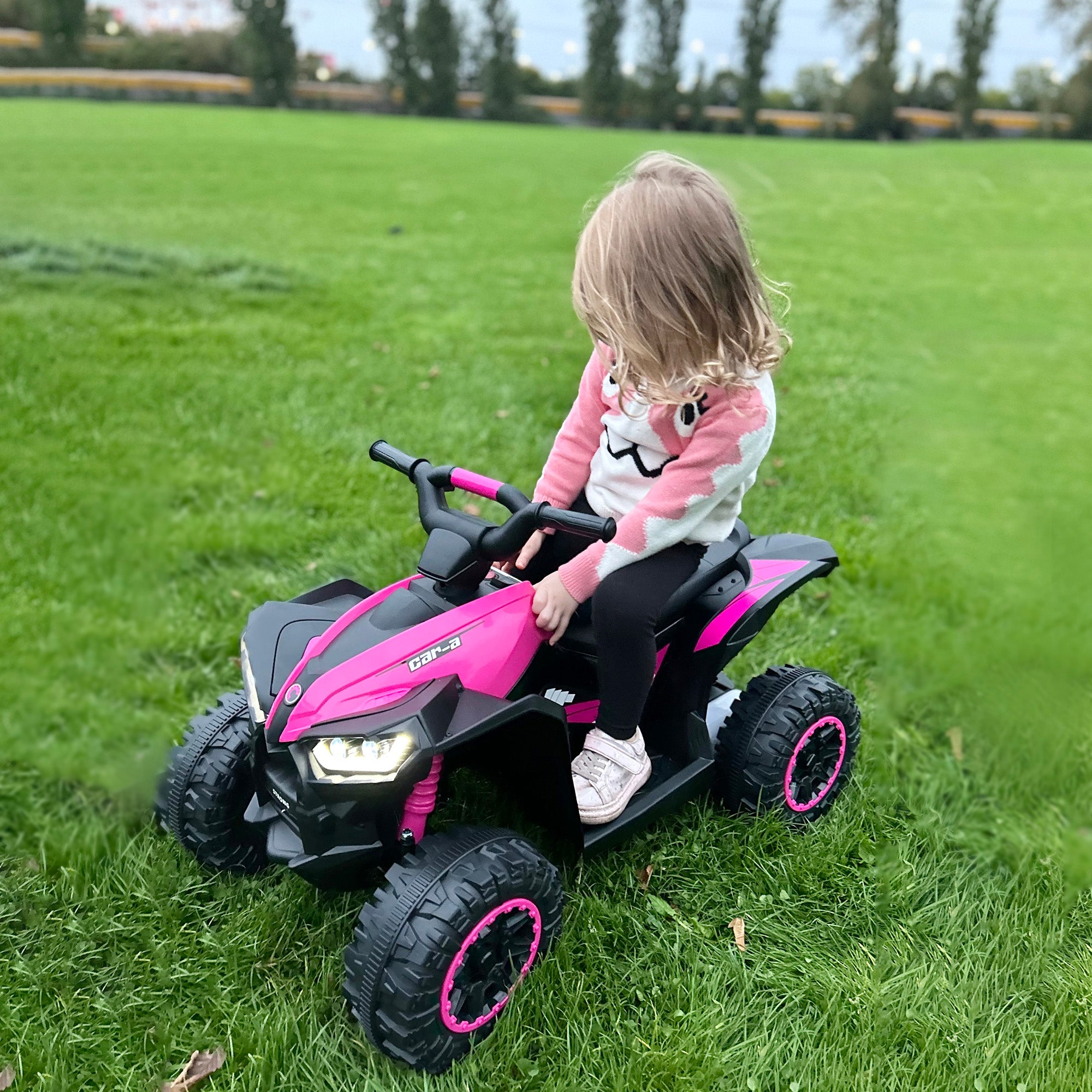 Kozy 12V Ride-On Quad Bike w/ Music, Horn, for Ages 3-5 Years - Pink