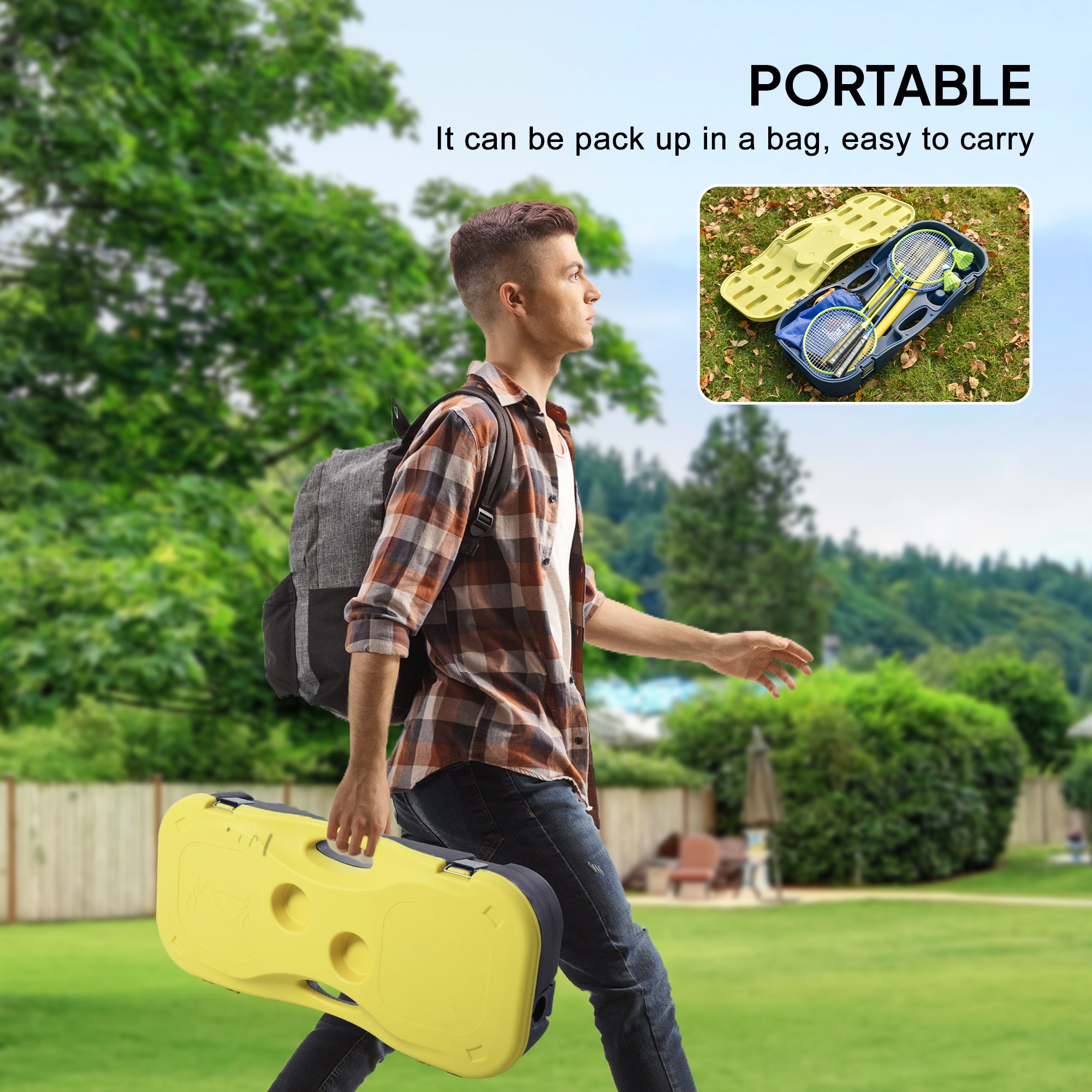 Kozy 2.8m Portable Folding Badminton Net Set with 4 Badminton Rackets and 2 Nylon Shuttlecocks, for Adults Kids Indoor Outdoor Exercise Training