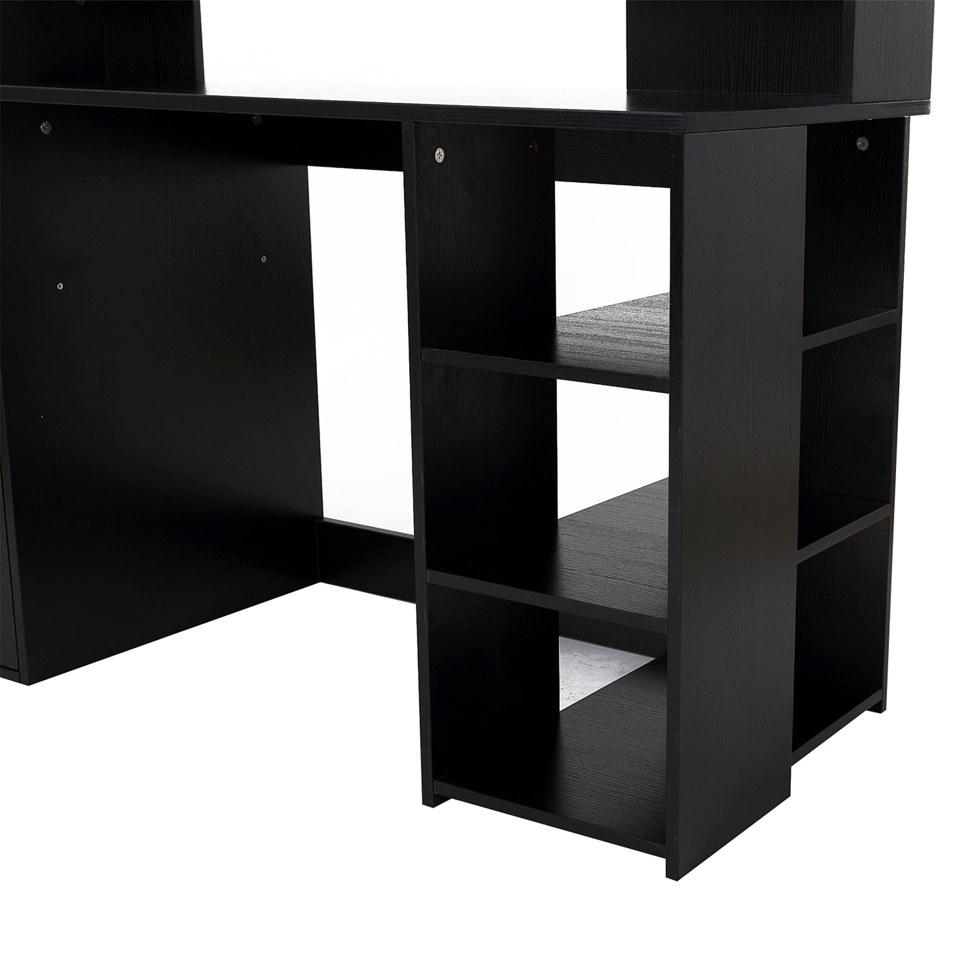 Kozy Computer Desk with Drawers and Storage Shelves, Office Desk Writing Table with Printer Stand, Large Workstation for Study Play Work Home Office, 137 x 55 x 92cm, Black