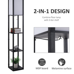 HOMCOM Floor Lamp with Shelves, Modern Floor Standing Lamp with Storage Shelf for Living Room, Reading Standing Lamp, Black | Aosom UK