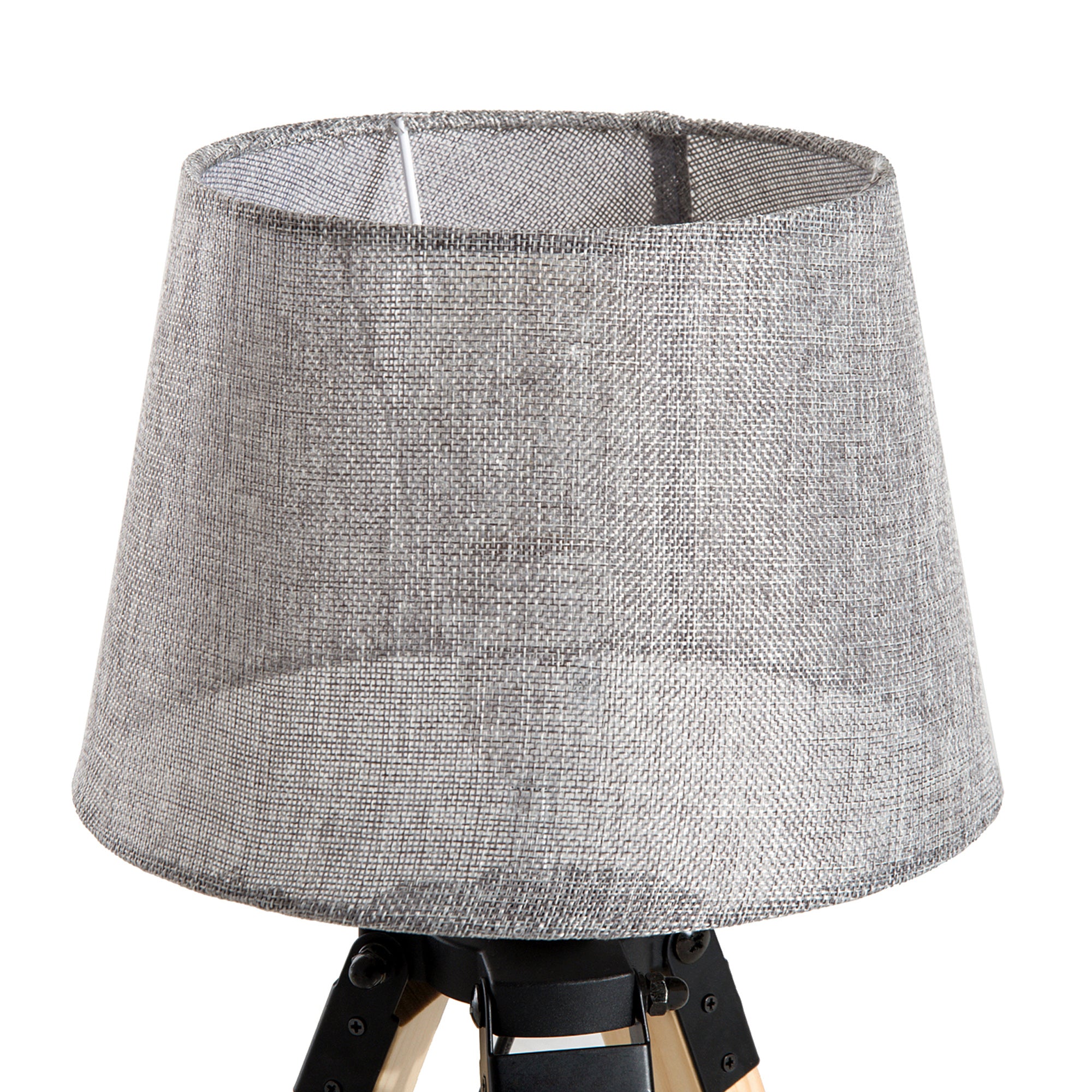 Kozy Wooden Tripod Table Lamp for Side, Desk or End Table with E27 Bulb Base（Grey Shade）
