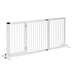 Kozy Wooden Dog Gate, Dog Fence Indoor, Freestanding Dog Barrier, Adjustable Lockable Fence with 3 Panels, 71H x 113-166W cm, White