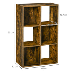 Kozy Industrial Style Storage Shelf, Bookcase, Bookshelf with 6 Compartments, Freestanding Shelving Unit for Living Room, Home Study, Rustic Brown