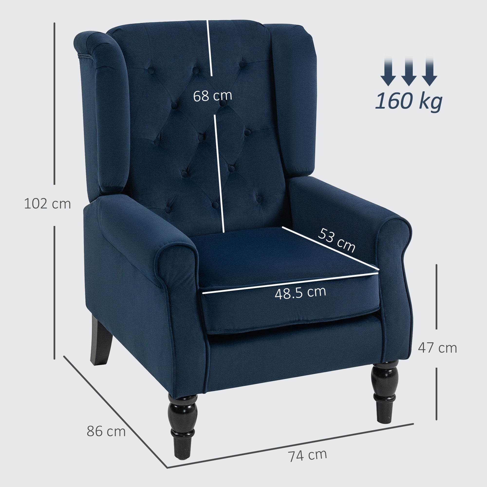 Kozy - Wingback Accent Chair, Retro Upholstered Button Tufted Occasional Chair for Living Room and Bedroom, Dark Blue
