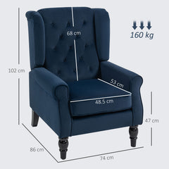 Kozy - Wingback Accent Chair, Retro Upholstered Button Tufted Occasional Chair for Living Room and Bedroom, Dark Blue