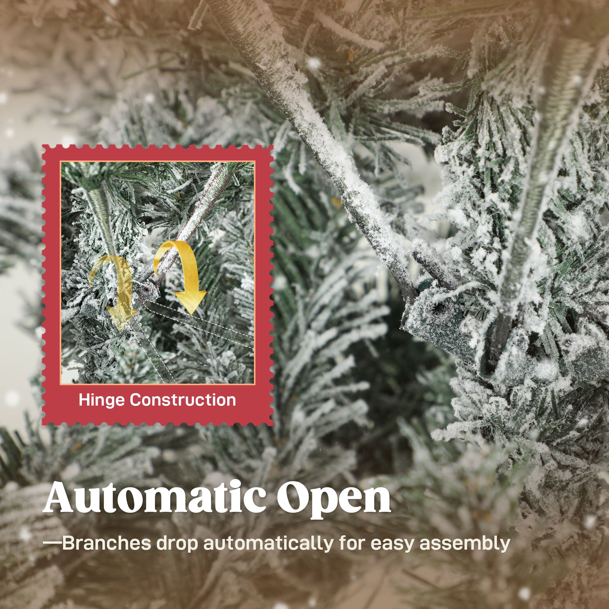 Kozy - 5 ft Artificial Flocked Christmas Tree with 717 Branches, Hinged Xmas Tree with Foldable Metal Stand, Easy Assembly for Home Office Decor