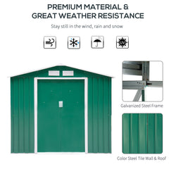 Outsunny 7ft x 4ft Lockable Garden Shed Large Patio Roofed Tool Metal Storage Building Foundation Sheds Box Outdoor Furniture, Green