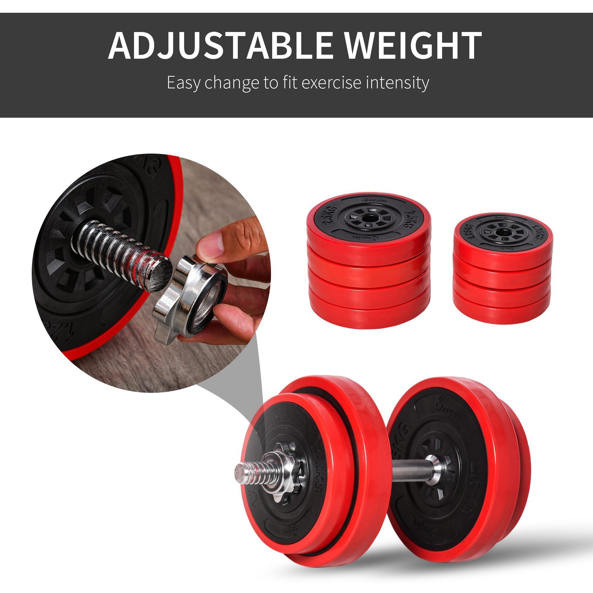 HOMCOM Adjustable Weights: 20KG Dumbbell & Barbell Set for Strength Training, Home Gym Fitness | Aosom UK