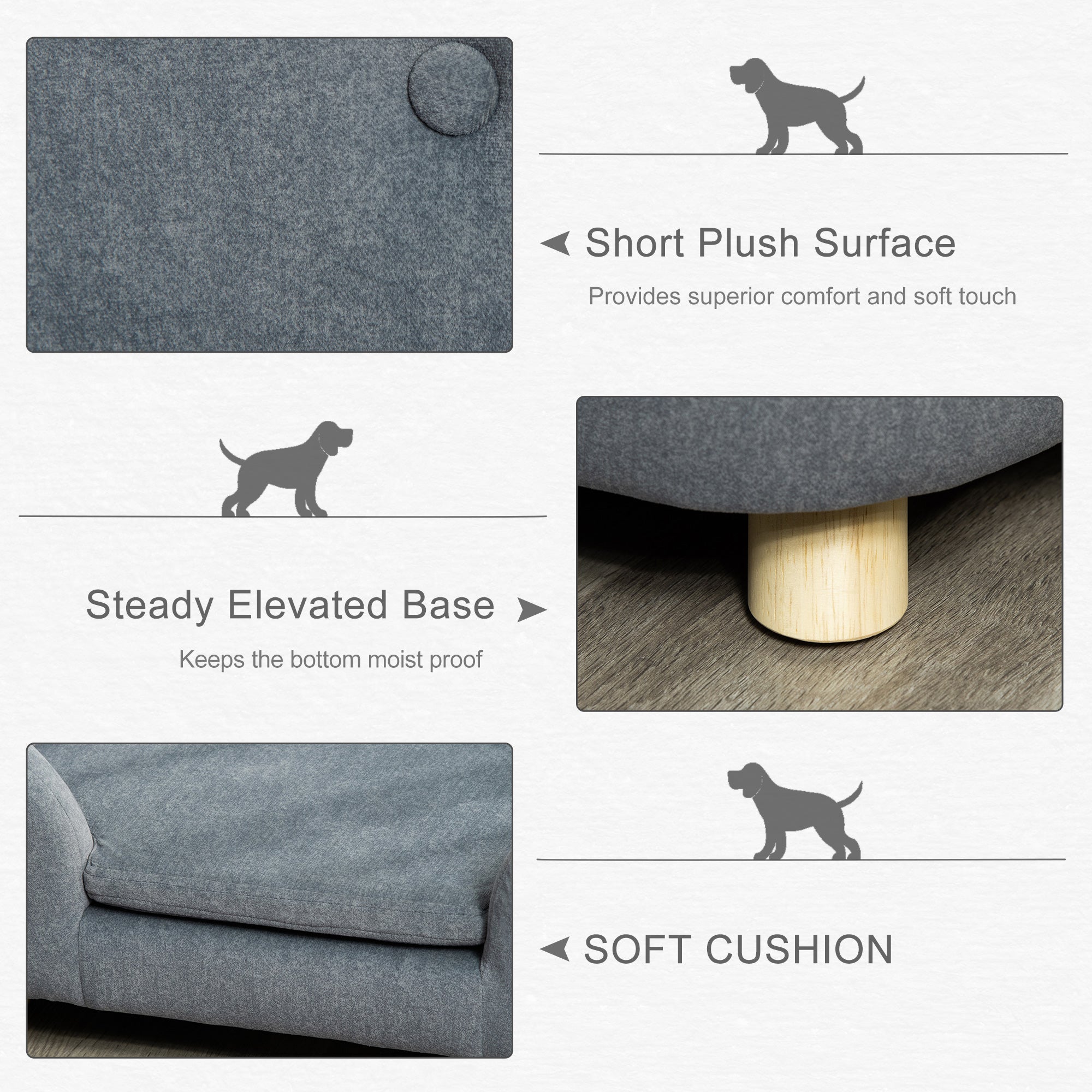Kozy Dog Sofa Bed Pet Chair Couch with Water Resistant Fabric, Kitten Lounge with Soft Cushion, Wooden Frame for Mini Size Dogs - Grey