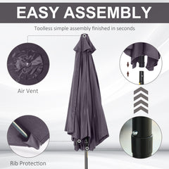 Outsunny Patio Umbrella, 2.7m, Lightweight Aluminium Frame, UV Protection, Grey