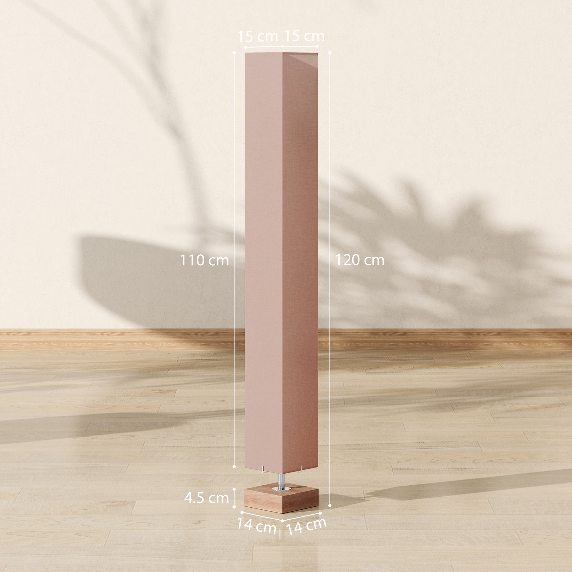 Kozy Floor Lamp, 120cm Standing Lamp with Linen Lampshade, Standard Light with Pine Wood Base for Living Room, Bedroom (Bulbs Not Included)