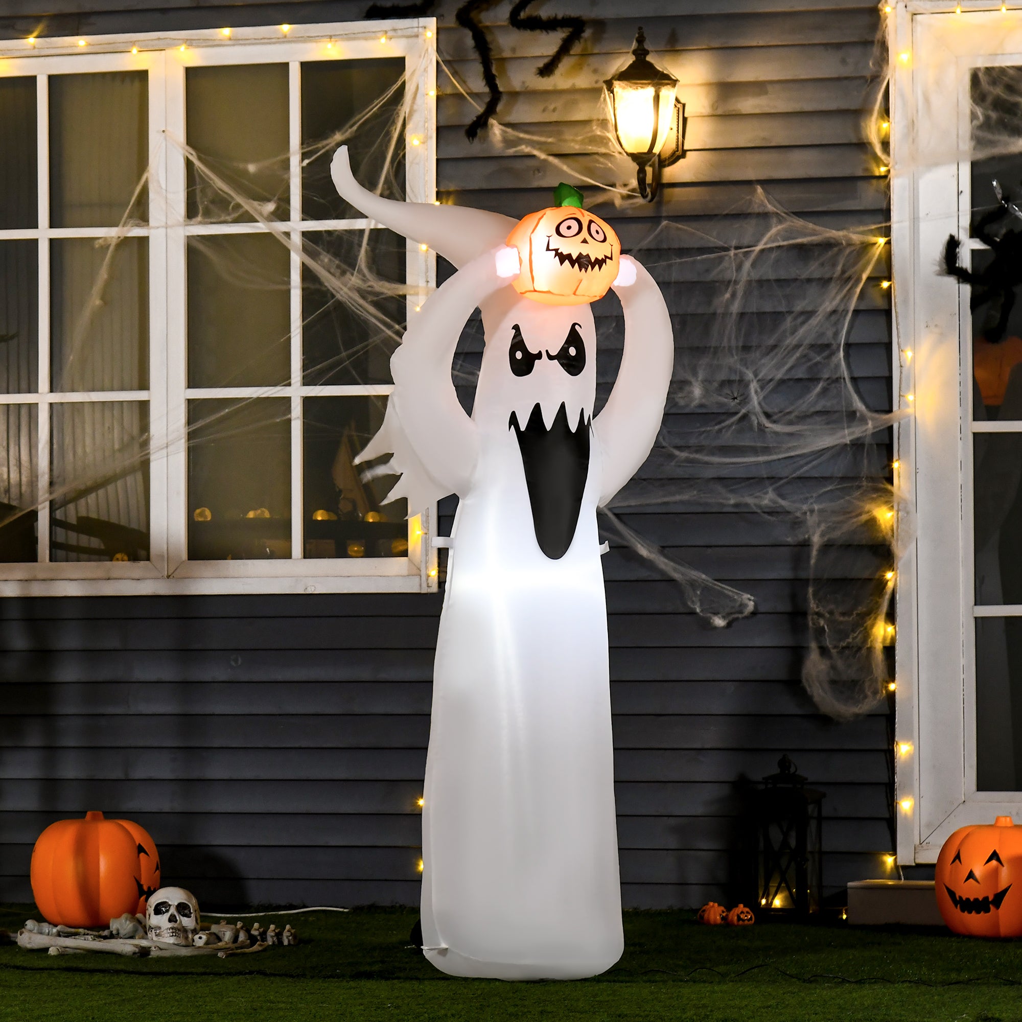 Kozy 6FT 1.8m LED Halloween Inflatable Decoration Floating Ghost & Pumpkin Party Outdoors Yard Lawn