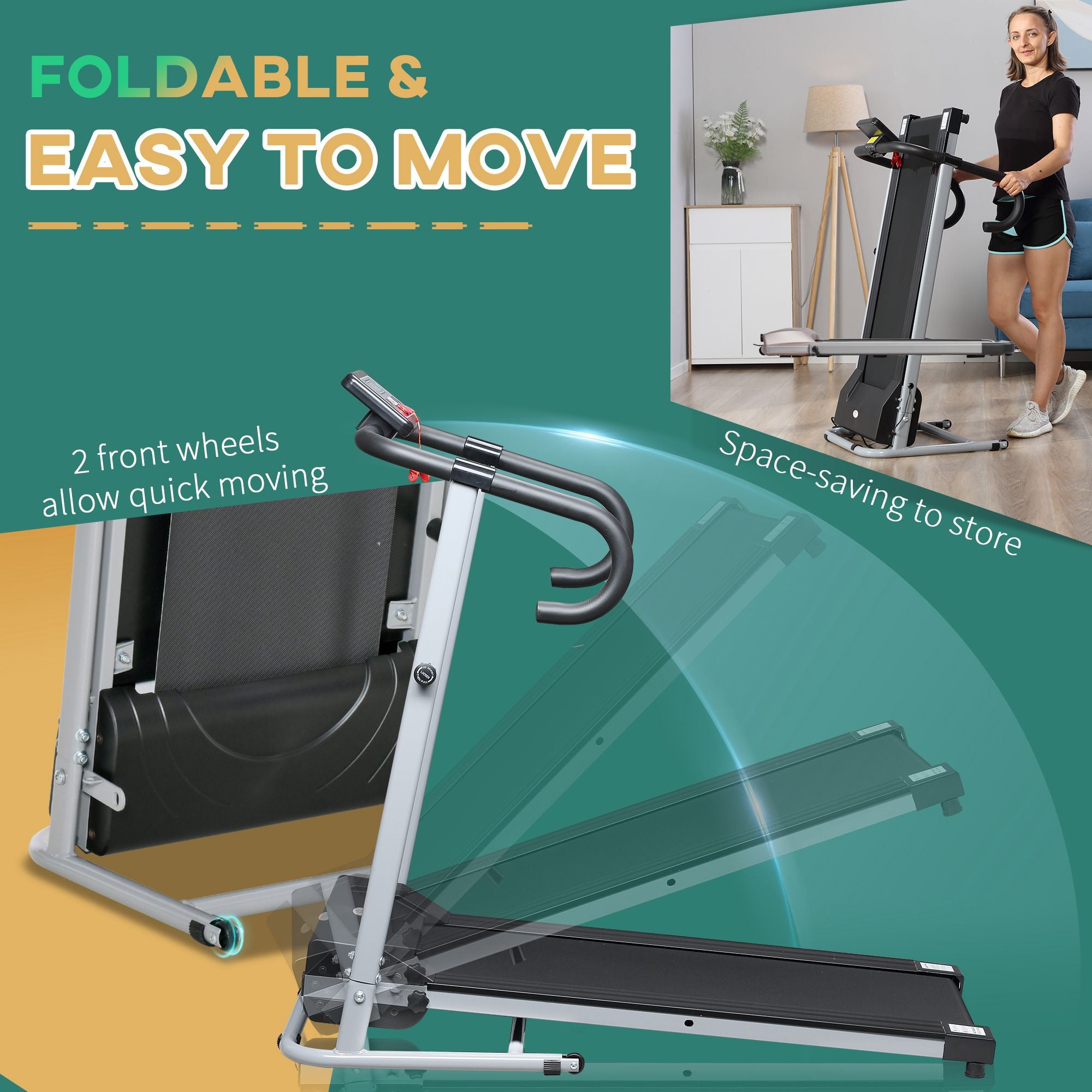 Kozy Folding Treadmill with Incline, Walking Pad Treadmill for Home, 1-10km/h Under Desk Running Machine with LCD Display and Wheels, No Assembly, Grey