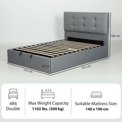4ft6 Double Ottoman Bed with Gas Lift Storage - Grey