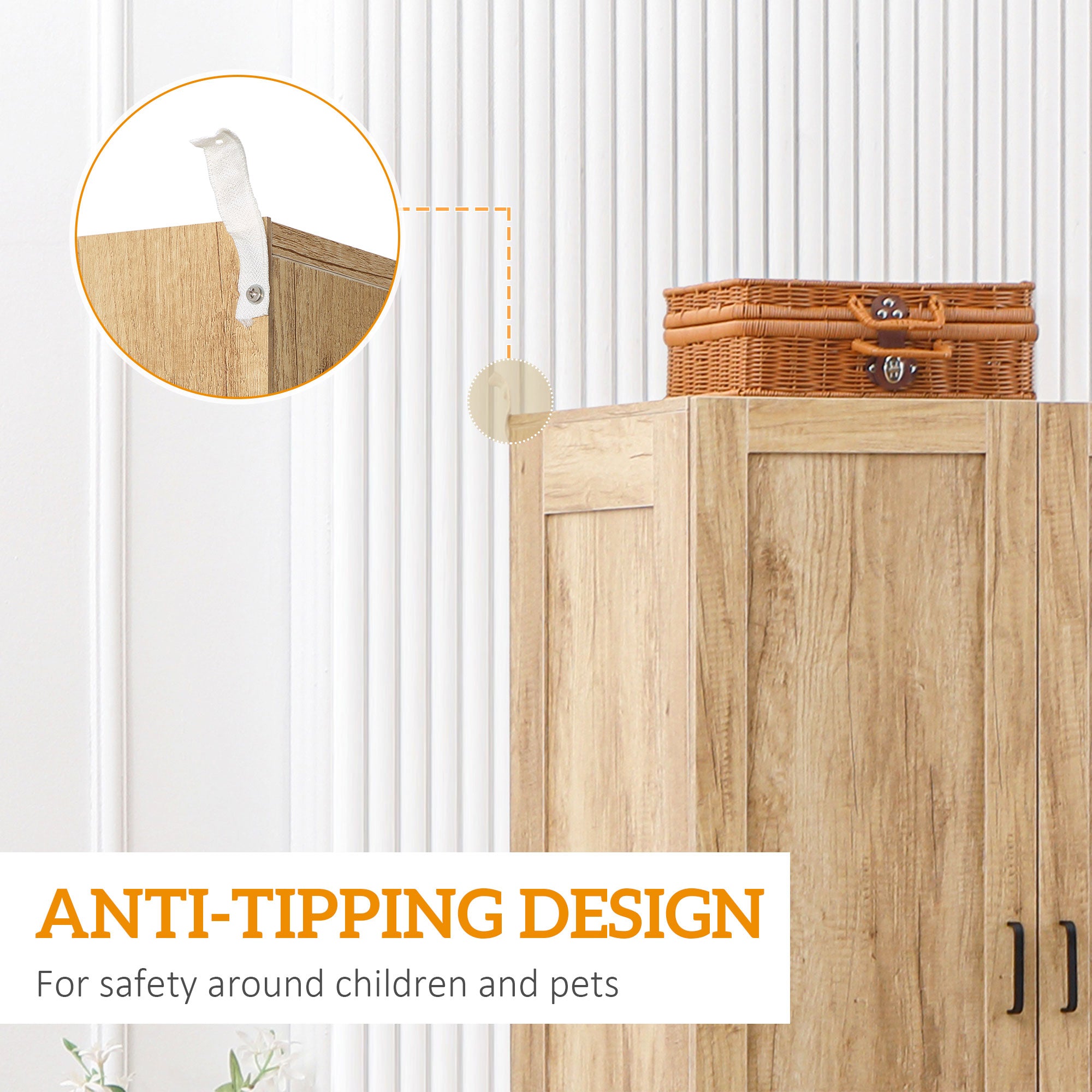 2 Door Wardrobe, Modern Wardrobe with 2 Drawer and Hanging Rail for Bedroom, Natural