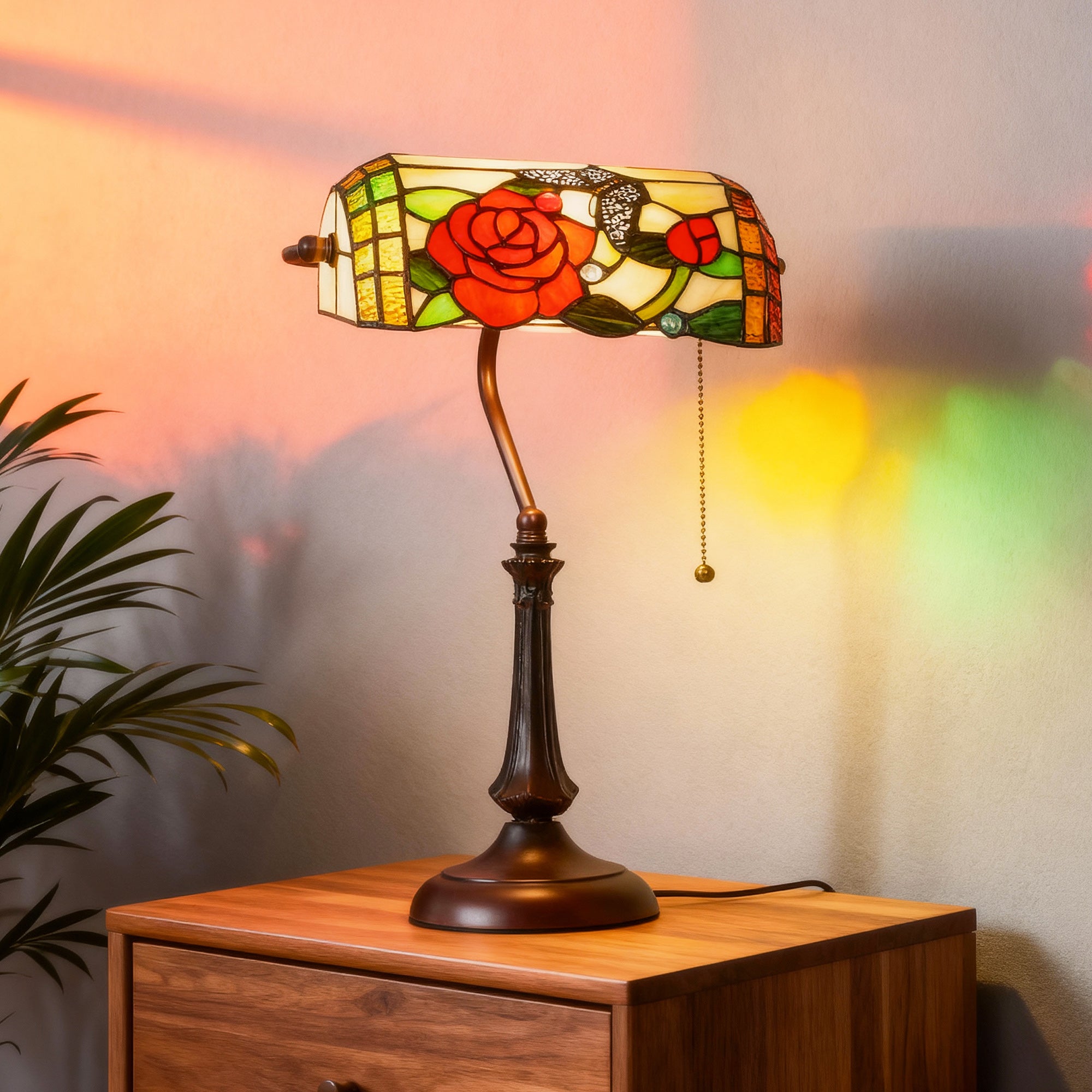 Kozy Tiffany-Style Rose and Butterfly Table Lamp - Multi