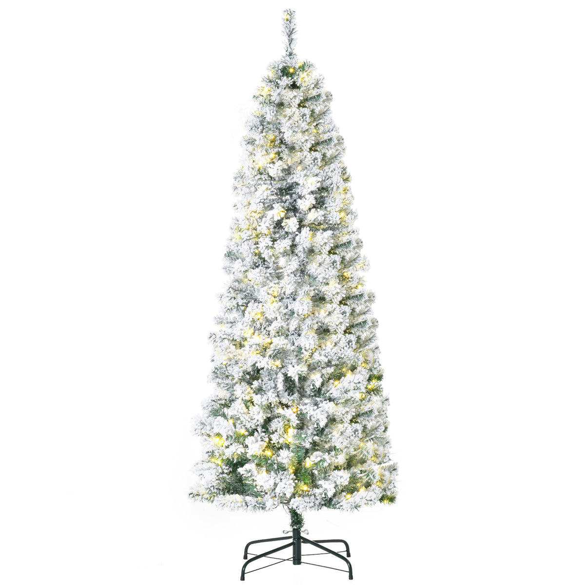 Kozy 6FT Prelit Artificial Snow Flocked Christmas Tree with Warm White LED Light, Holiday Home Xmas Decoration, Green White