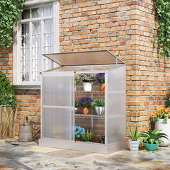 Kozy 3 Tier Greenhouse Garden Outdoor Cold Frame Plant Flower Growth Transparent Polycarbonate Board Openable Roof Sliding Door w/ Foundation 131L x 58W x 140H cm