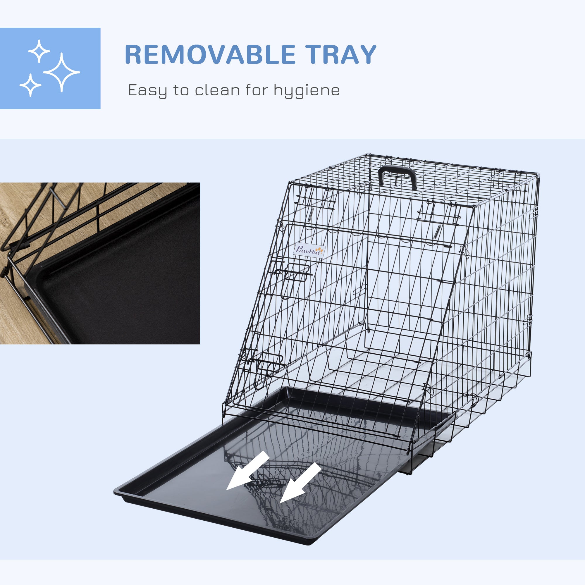 PawHut Metal Collapsible Car Dog Cage Crate Transport Folding Box Carrier Handle Removable Tray 77 x 47 x 55cm