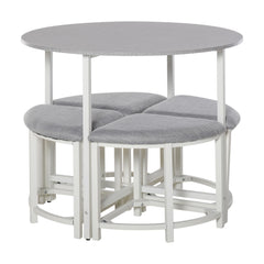 Kozy Modern Round Dining Table Set with 4 Upholstered Stools for Dining Room, Kitchen, Grey