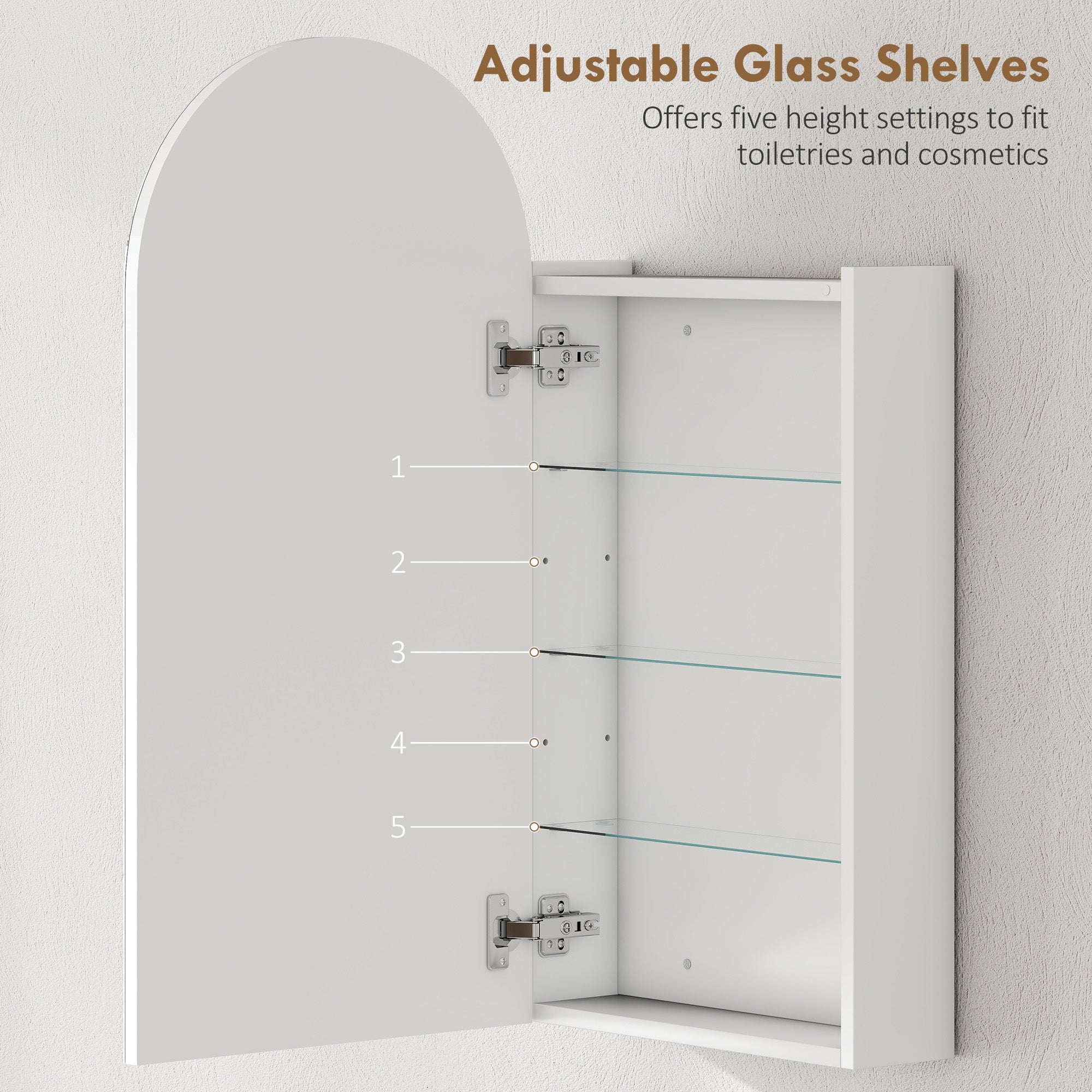 Kozy - Arched Bathroom Mirror Cabinet with Adjustable Glass Shelves - White