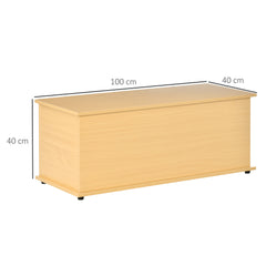 HOMCOM Wooden Storage Trunk, Clothes Toy Chest Bench Seat Ottoman, Bedding Blanket Container with Lid, Burlywood.