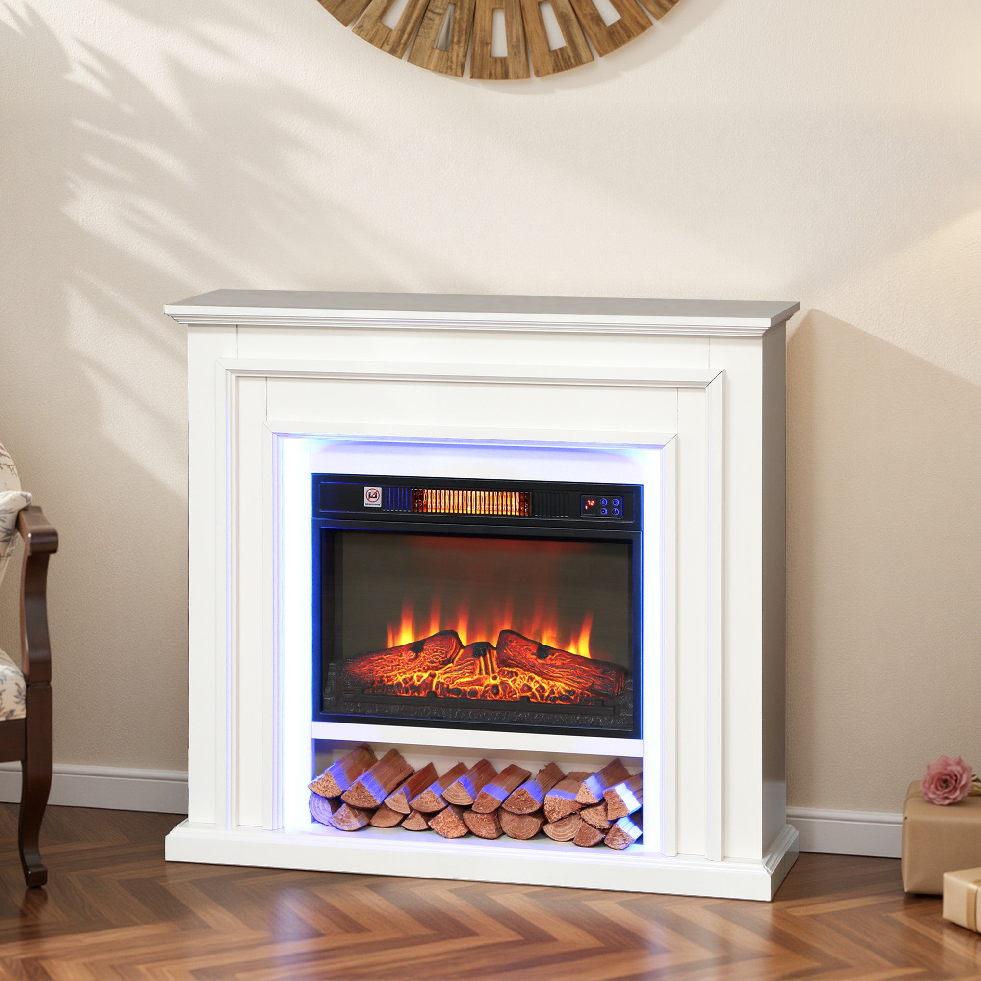 Kozy Electric Fireplace with Surround, LED Lights, 38" 1800W Inset Electric Fire and Mantel Reach up to 30 m² with Realistic Flame Effect & 3 Brightness, Remote & Timer for Living Room, White