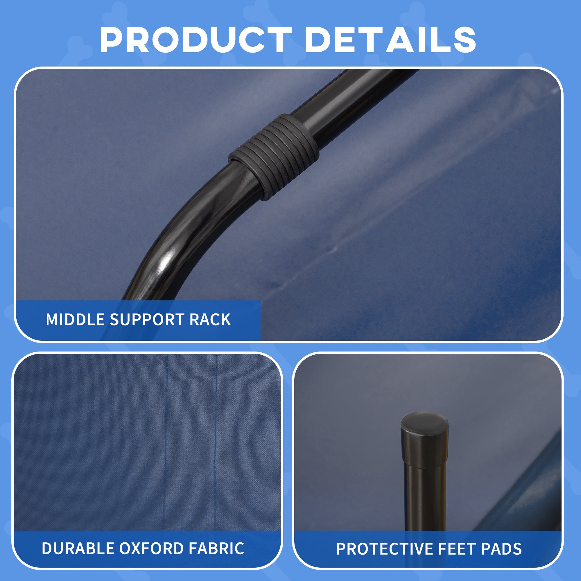 Kozy Raised Dog Bed Cat Elevated Lifted Portable Camping w/ Metal Frame Blue (Large)