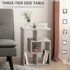 Kozy Side Table, 3 Tier End Table with Open Storage Shelves for Living Room, Bedroom, Cement Colour