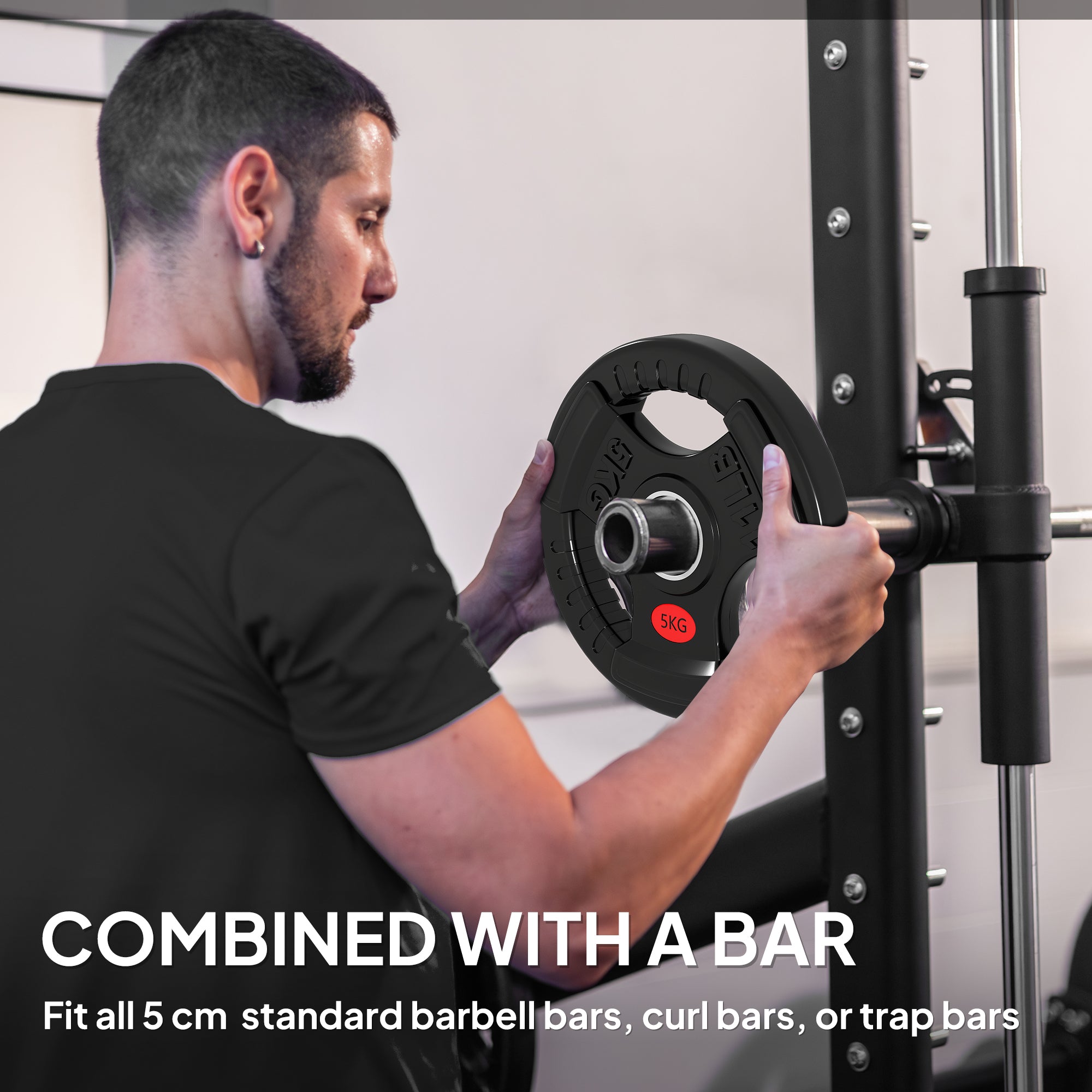 Kozy Olympic Weight Plates, 2"/5cm Weight Disc Pair with Tri-Grips, 2 x 5kg Dumbbell Plates for Weightlifting and Strength Training Home Gym Fitness Workout, Black