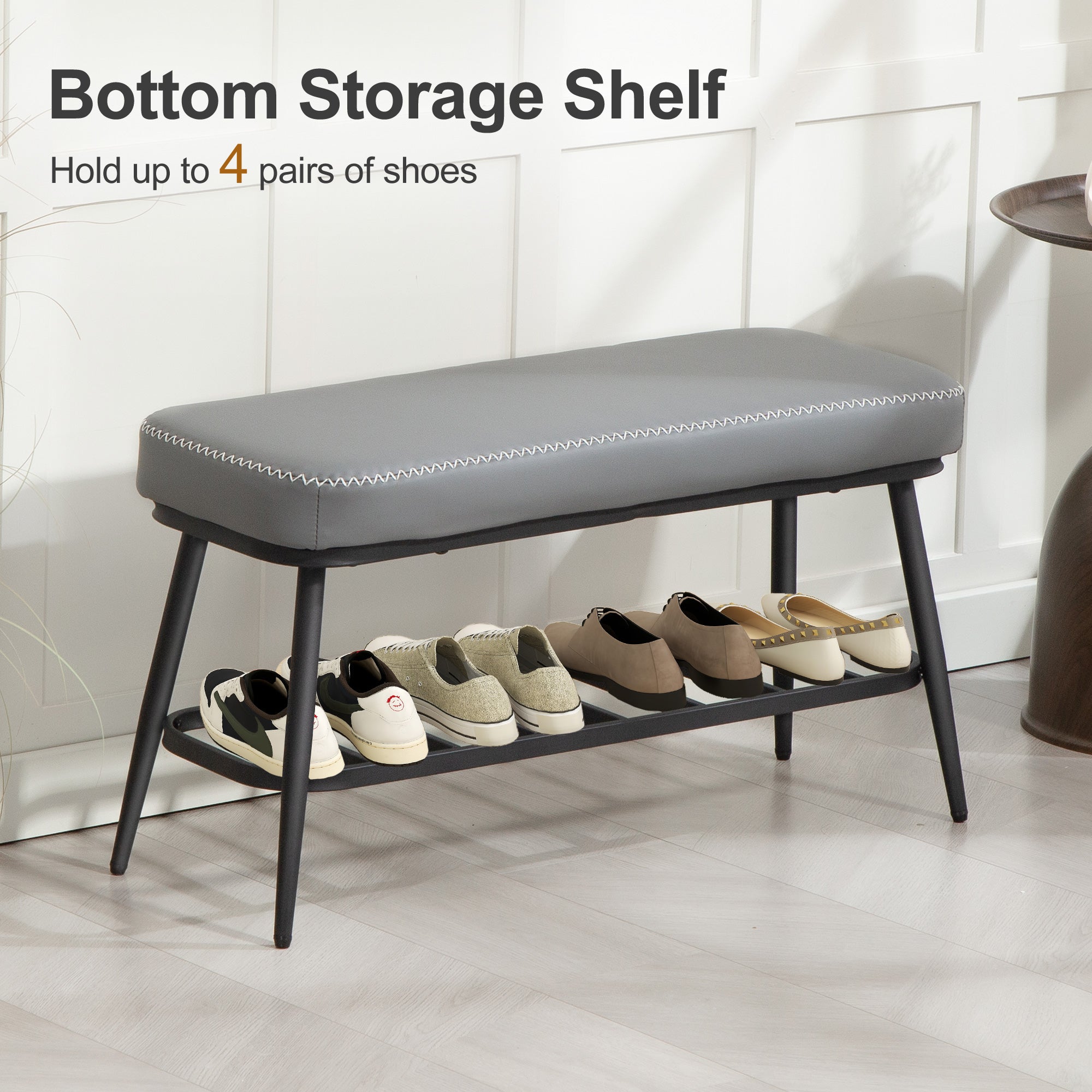 Kozy - PU Leather Shoe Storage Bench - Grey