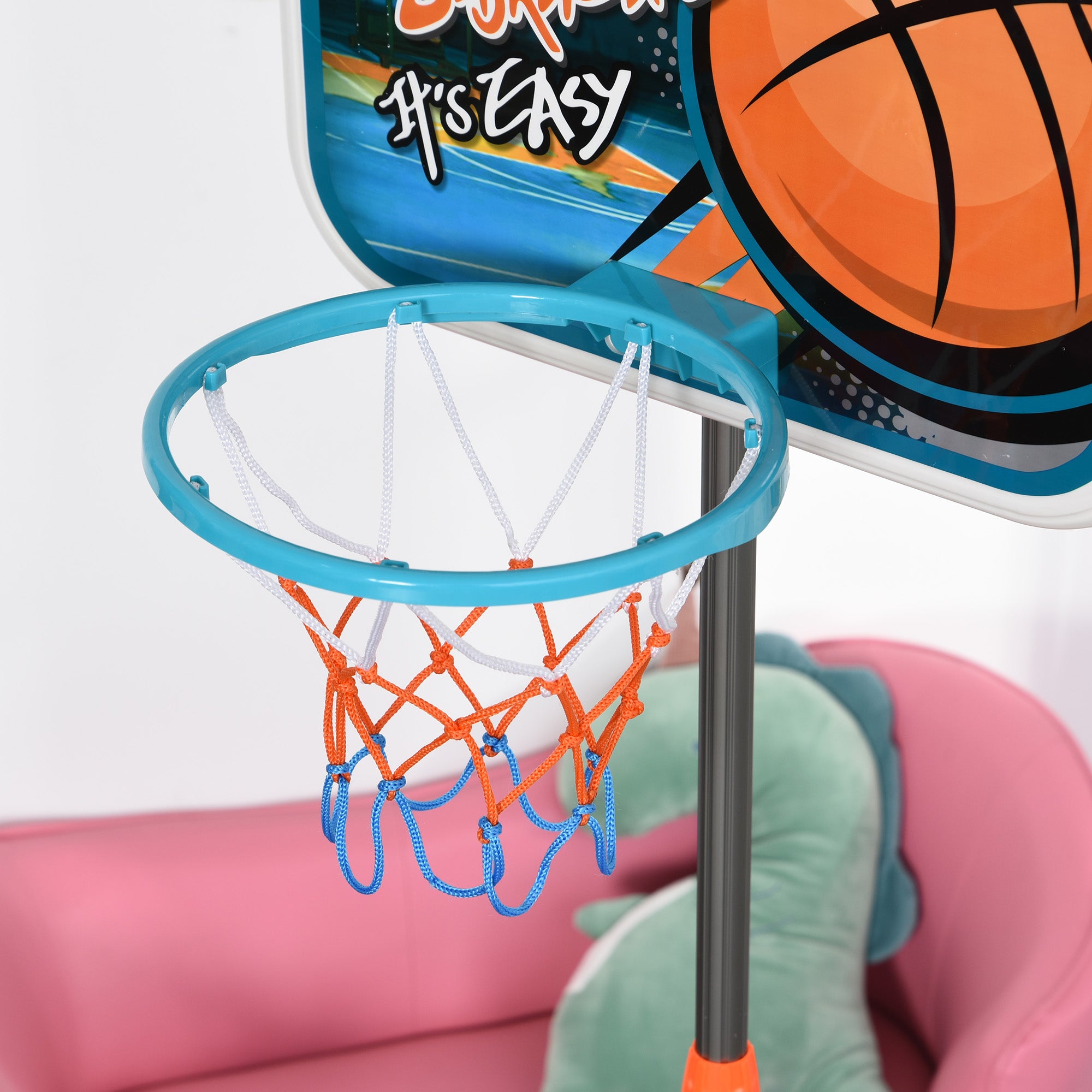 HOMCOM Kids Basketball Hoop Stand, Height Adjustable, Aluminium with Ball, Encourages Active Play