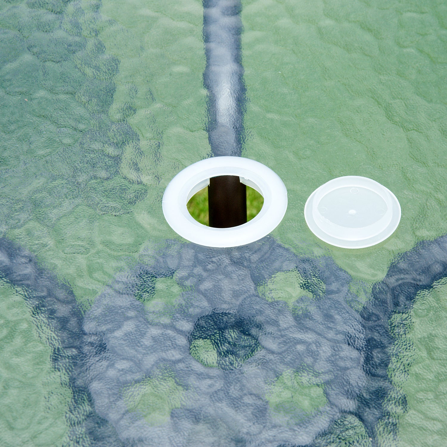 Kozy 6 Piece Garden Dining Set with Umbrella, Patio Sets with Parasol with 4 Folding Dining Chairs & Round Tempered Glass Table, Black