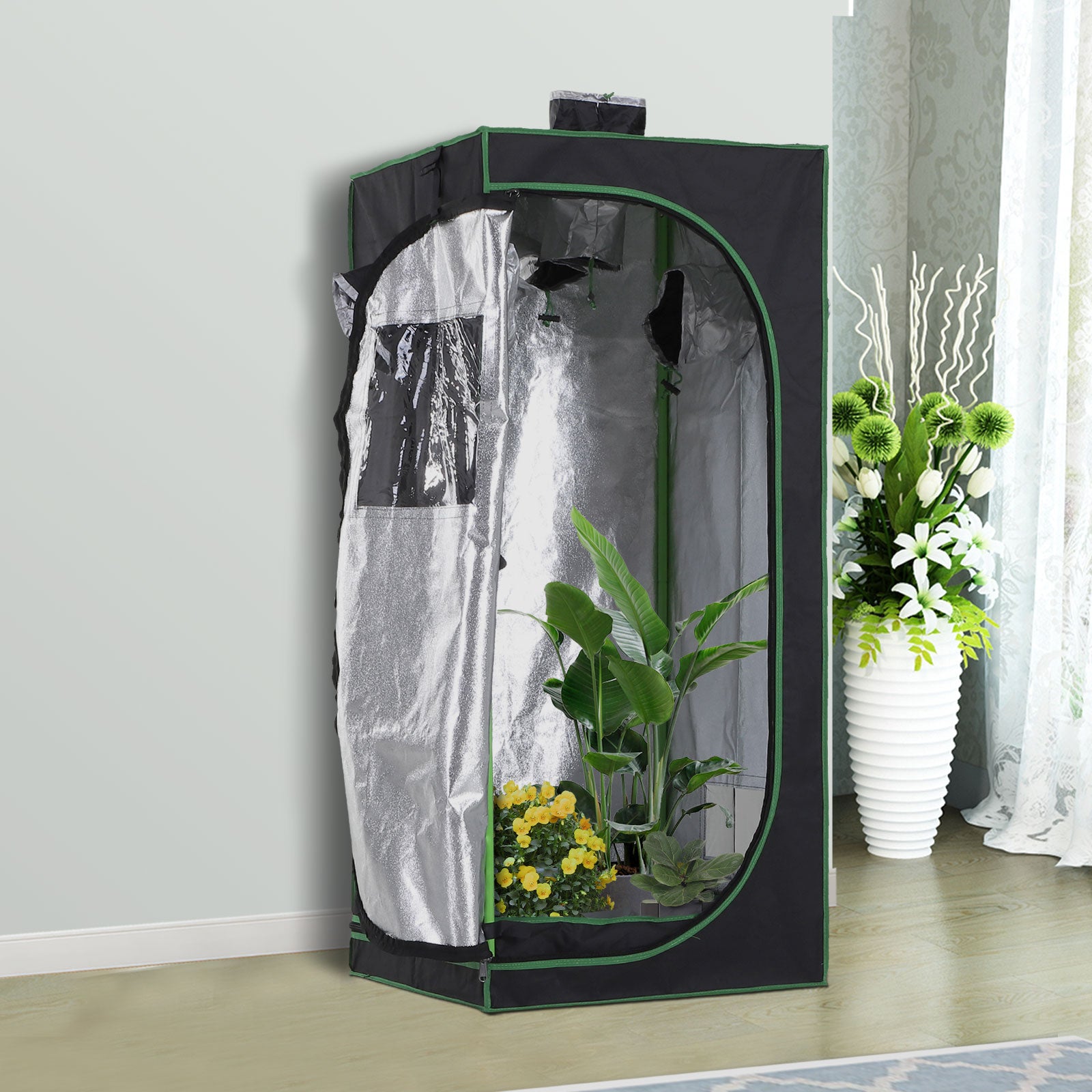 Kozy Grow Tent Reflective Mylar Hydroponic with Adjustable Vents and Floor Tray for Indoor Plant Growing, 60 x 60 x 140 cm (24.5" x 24.5" x 55")