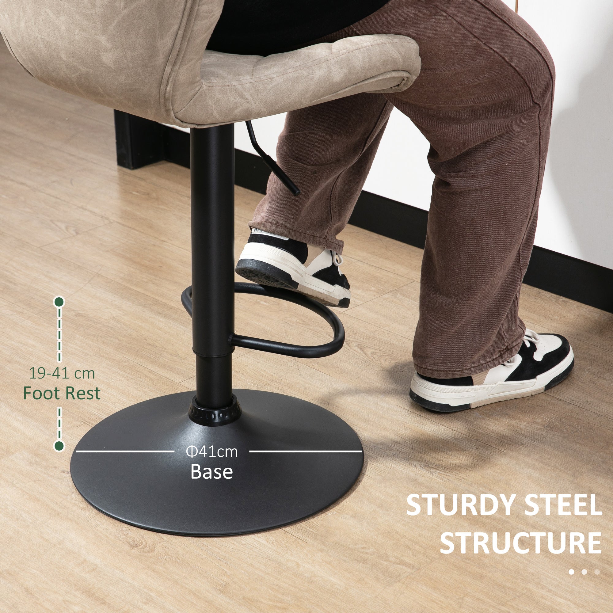 Kozy Bar Stools, Set of 2 Breakfast Bar Chairs, Swivel Barstools with Backrest and Footrest, Steel Frame Diamond Pattern PU, for Kitchen Counter, Dining Room, Light Khaki