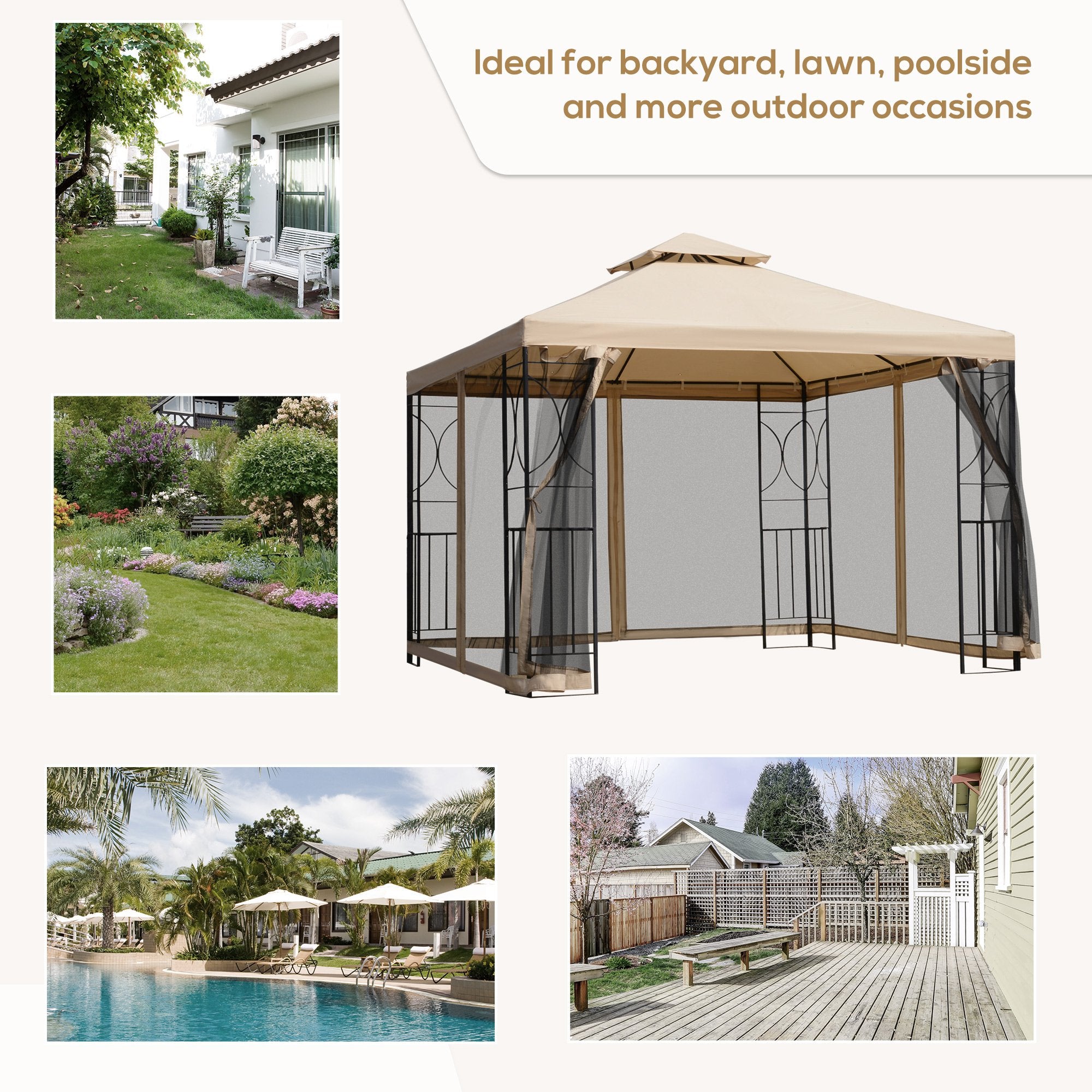 Outsunny 3x3m Garden Gazebo Tent W/Netting, 2