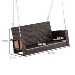 Kozy 2 Seater Rattan Garden Swing Chair, Porch Swing Bench Loveseat with Cushion, Wicker Outdoor Hanging Swinging Seat with 2 Metal Chains, 250 KG Capacity for Patio, Balcony, Cream White