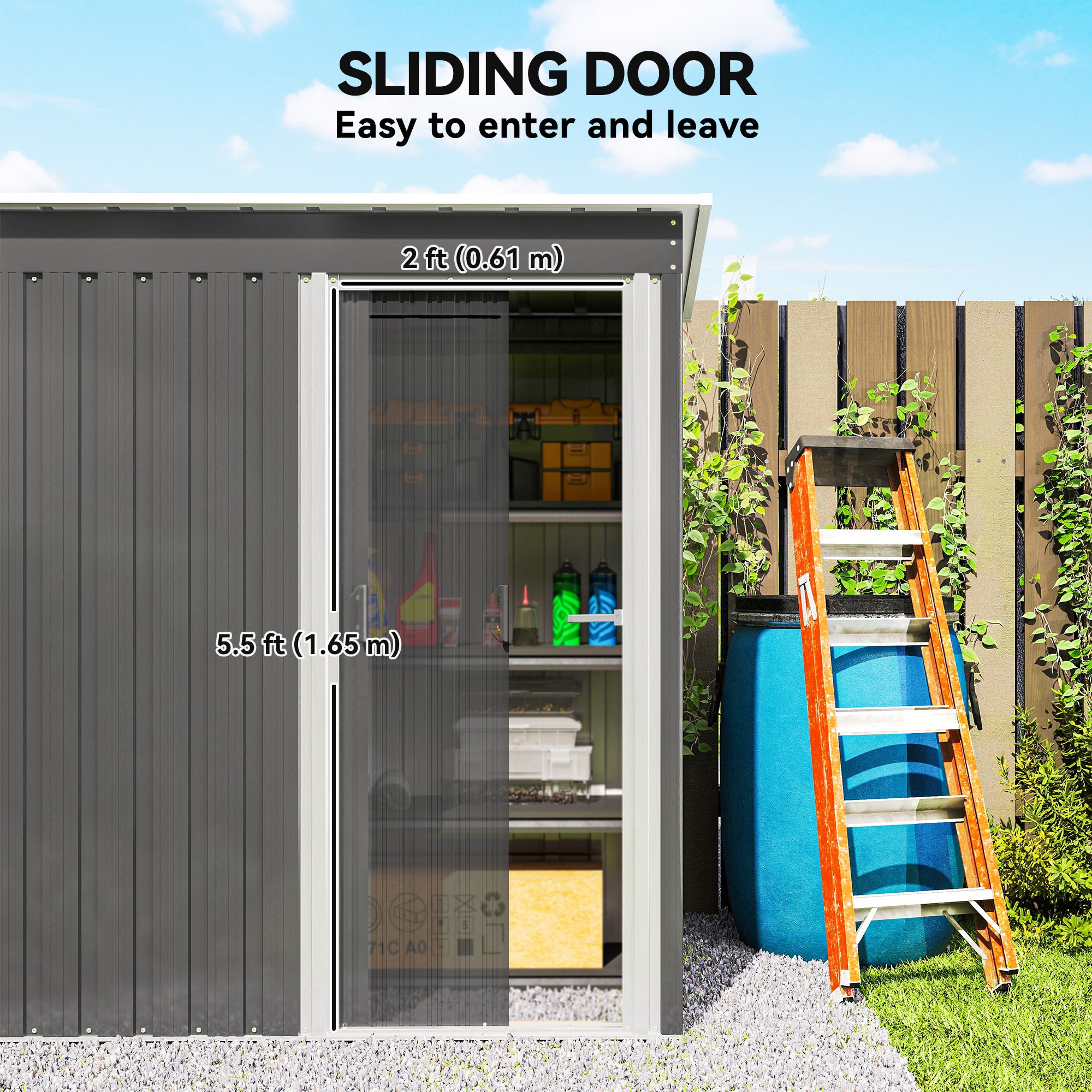 Kozy - 5x3 Storage Shed with Sliding Door and Sloped Roof for Garden, Light Grey