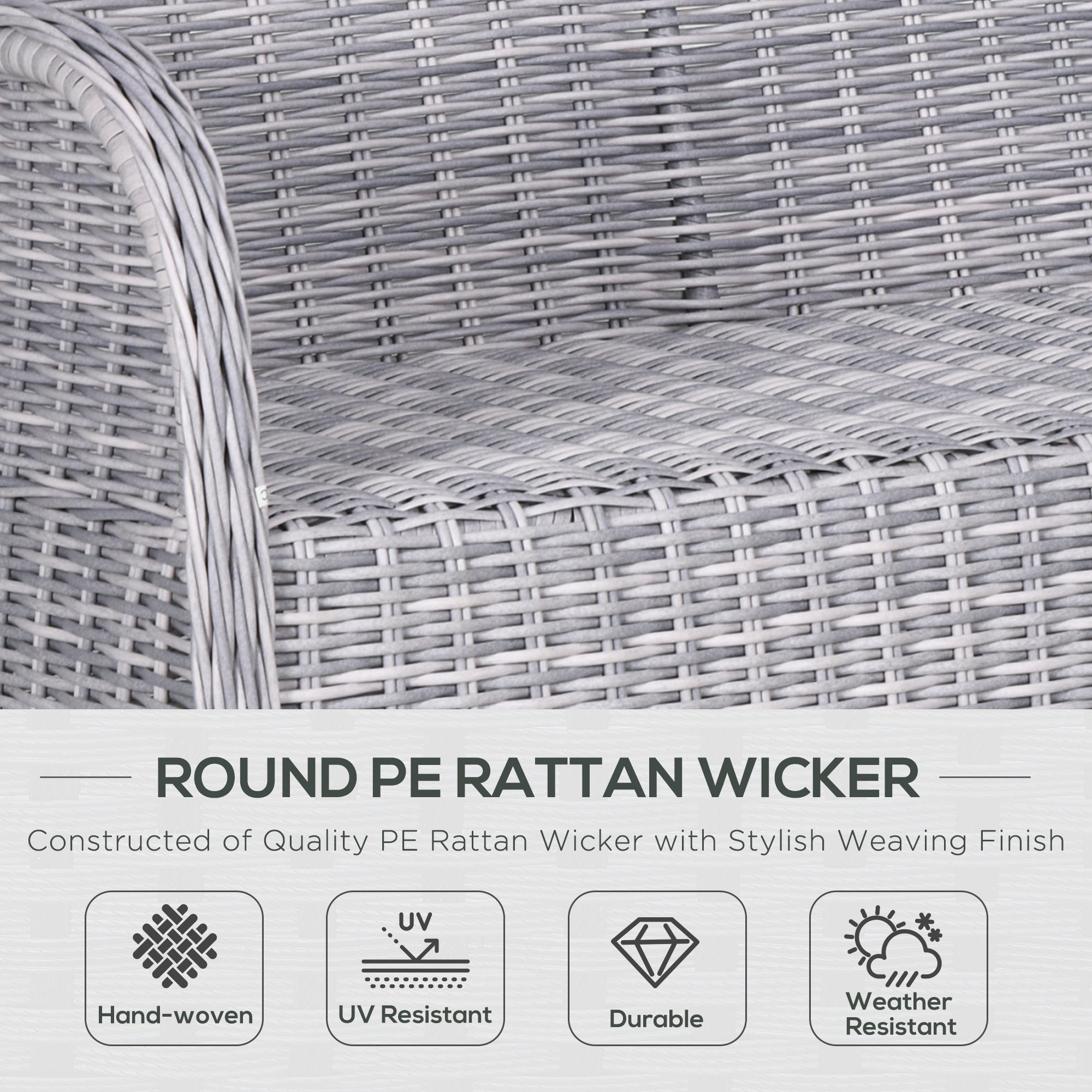 Kozy Garden PE Rattan Dining Sofa Set, Outdoor 4 Seater Wicker Furniture, High Back Chairs with Cushions, Tempered Glass Coffee Table for Patio, Mixed Grey