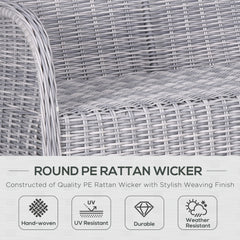 Kozy Garden PE Rattan Dining Sofa Set, Outdoor 4 Seater Wicker Furniture, High Back Chairs with Cushions, Tempered Glass Coffee Table for Patio, Mixed Grey