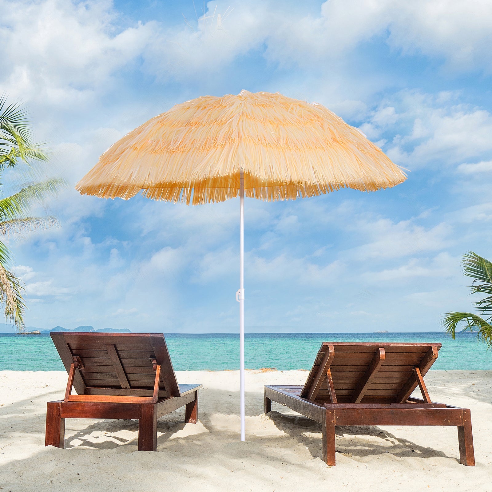 Outsunny Waterproof Patio Garden Hawaii Beach Sun Umbrella Sunshade Hawaiian Folding Tilting Crank Parasol (Wheat) | Aosom UK