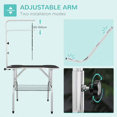 Kozy Foldable Dog Grooming Table Pet Drying Table with Adjustable Arm Non-Slip Rubber Tabletop Aluminium Alloy Edge Stainless Steel Bar Sling 94.5 x 55 x 81cm Black