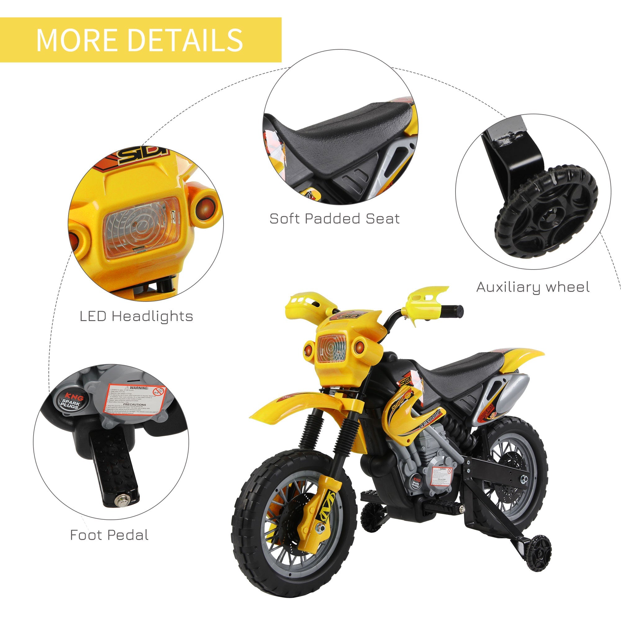 HOMCOM Kids Electric Motorbike Child Ride on Motorcycle 6V Battery Scooter (Yellow) | Aosom UK