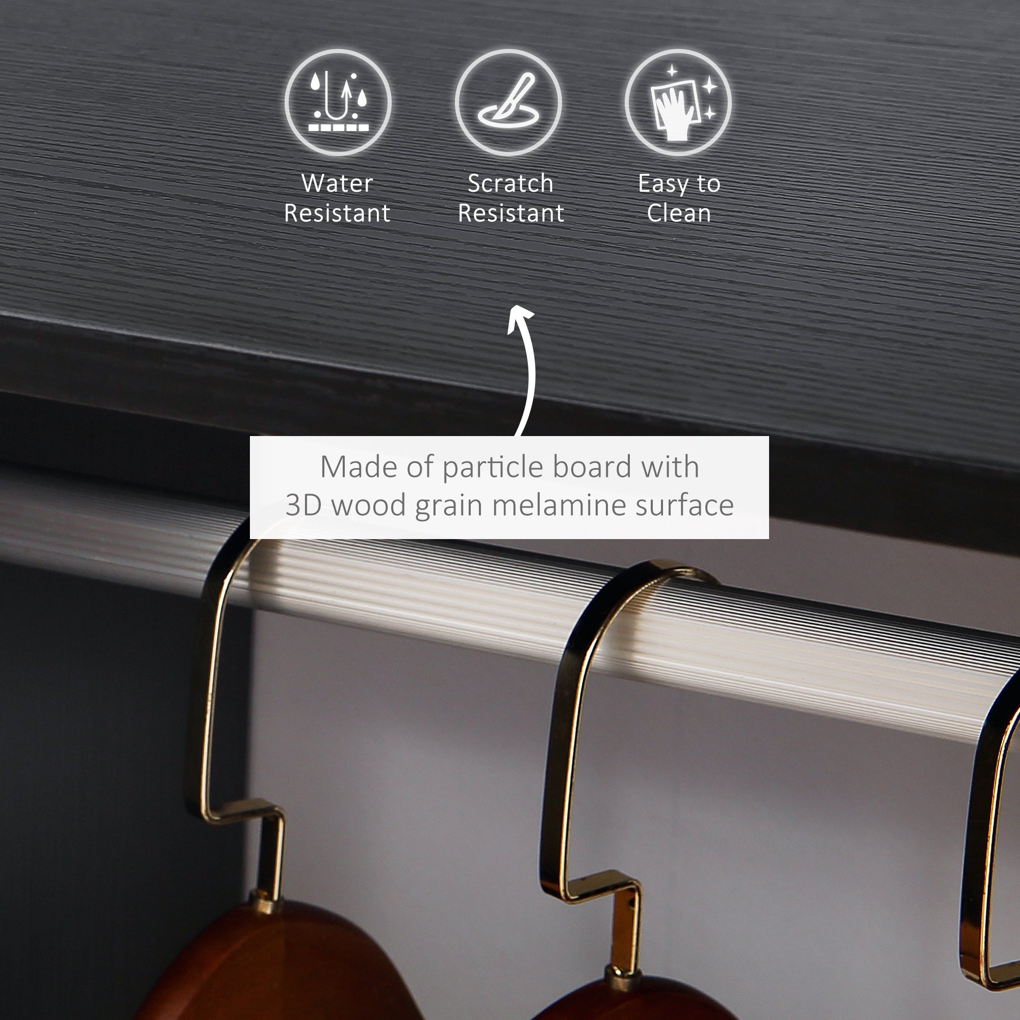 Kozy Open Wardrobe on Wheels, Bedroom Wardrobe with Clothes Hanging Rail, 2 Storage Shelves, Mobile Garment Rack for Cloakroom, Hallway, Black