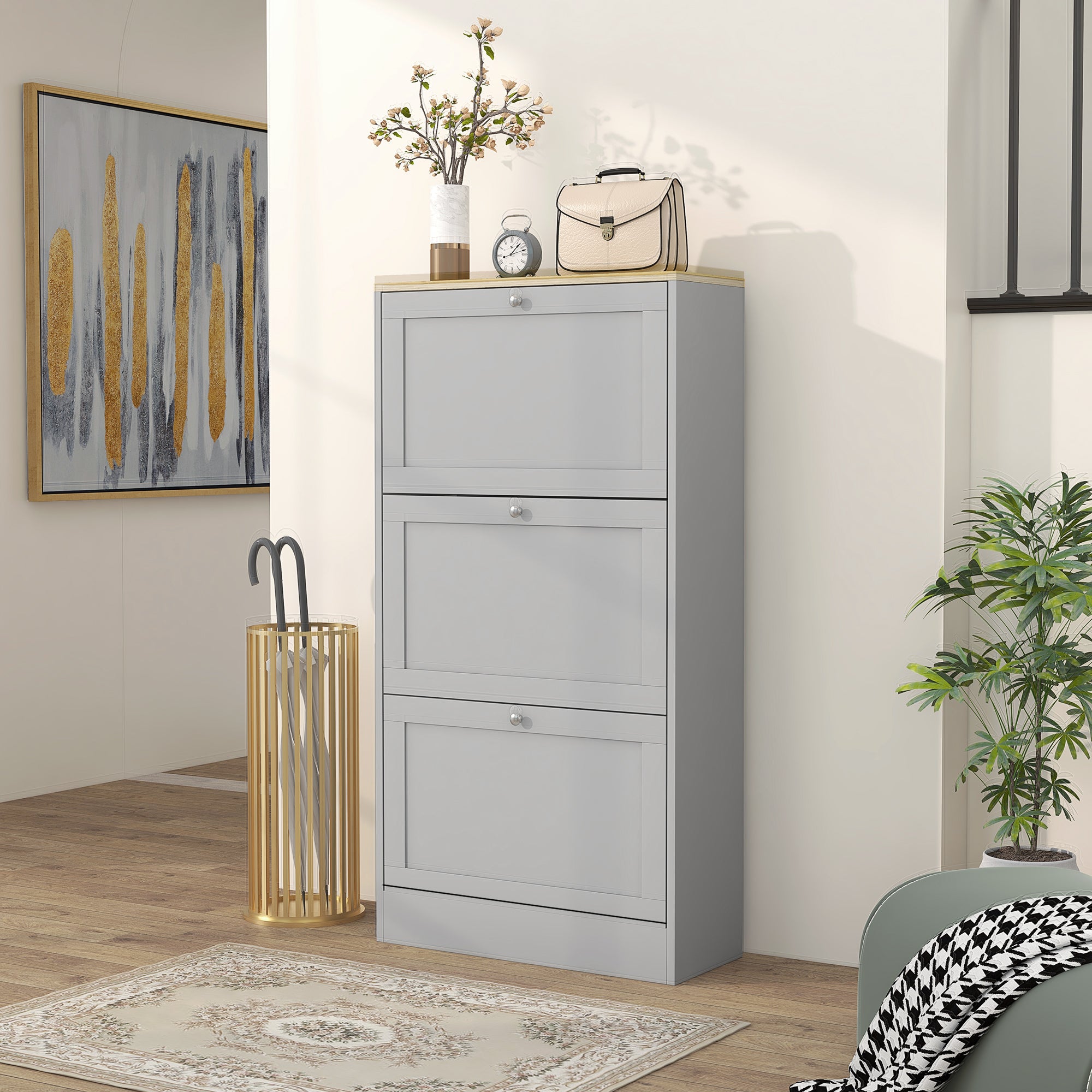 Kozy - Modern Compact Three-Drawer Shoe Storage Cabinet - Grey