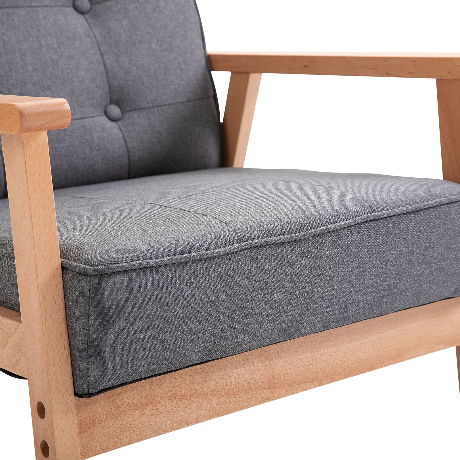 HOMCOM Minimalistic Wooden Frame Accent Chair, HOMCOM Armchair with Padded Seat - Dark Grey | Aosom UK