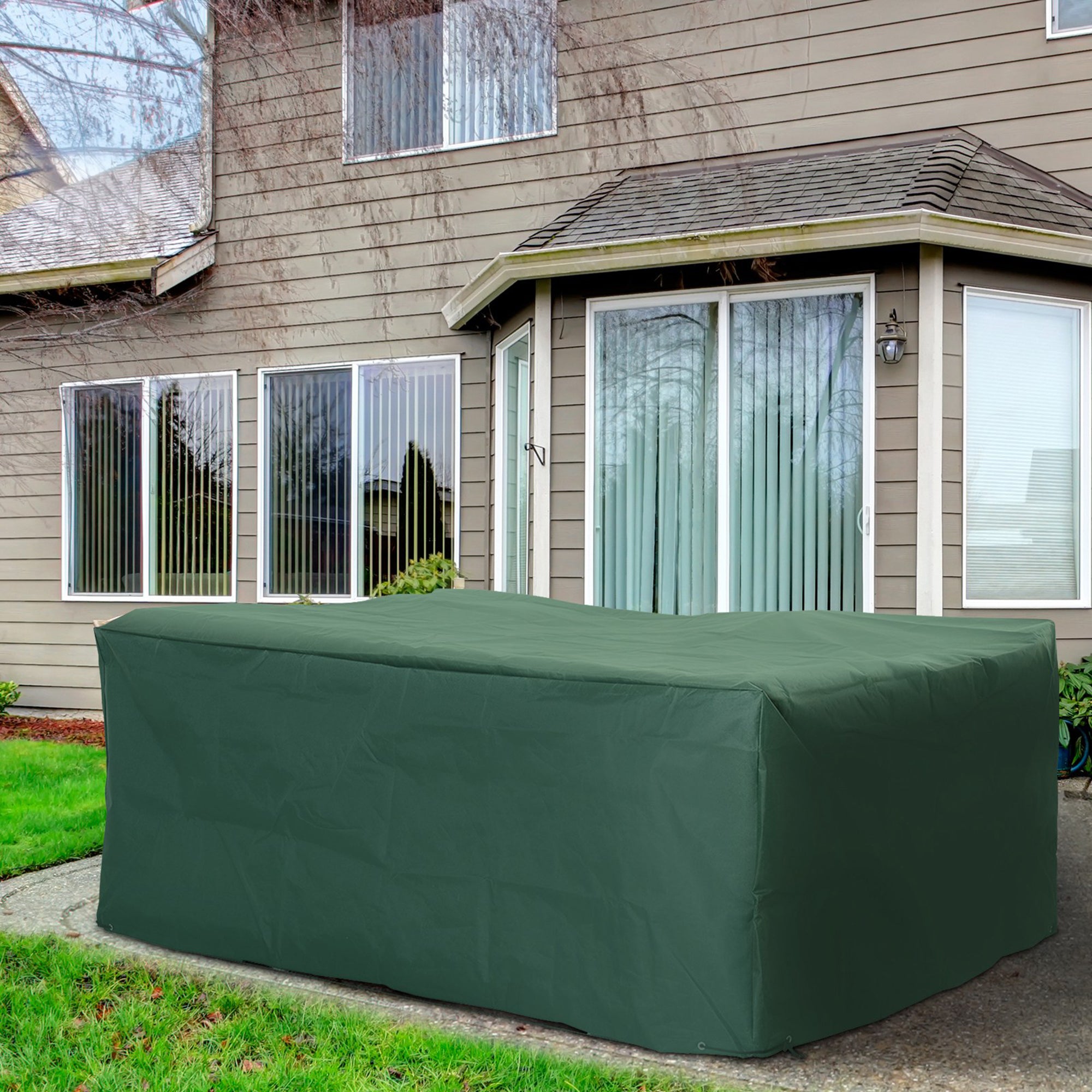 Kozy Outdoor Garden Furniture Cover Waterproof, Anti-UV 600D Heavy Duty Oxford Fabric Patio Furniture Cover for Rectangular Sofa Table Set, Green, 210 x 140 x 80 cm