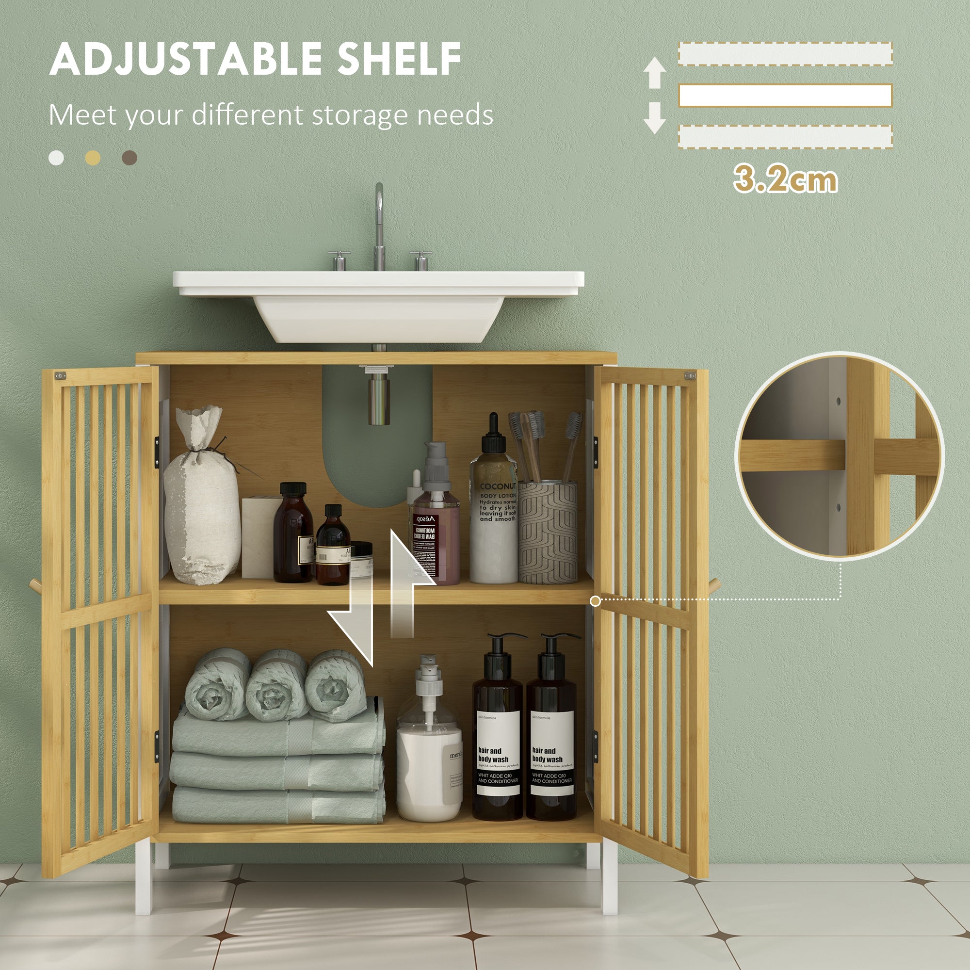 Bamboo-Blend Retro Cut-Out Under Sink Cabinet