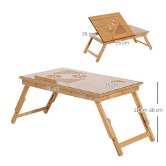 HOMCOM Foldable Laptop Desk Portable Bamboo Laptop Desk with Drawer