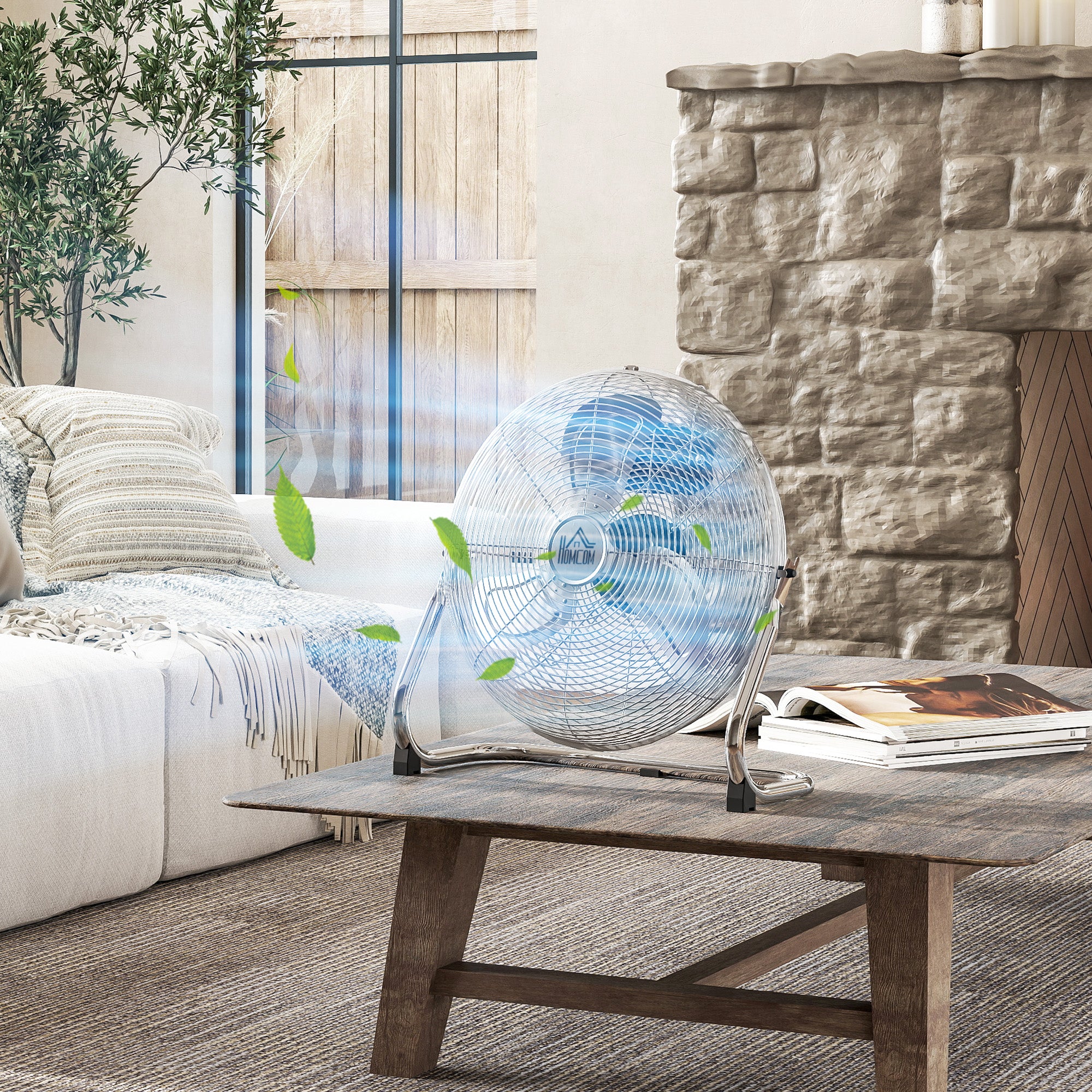 Kozy Metal Floor Fan with 3 Speeds & 120° Adjustable Tilt - Silver Tone